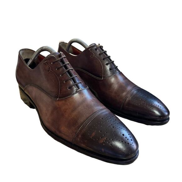 Santoni Stafford Cap Toe Oxford Dark Brown Preppy Minimalist Italy Made Size 9 - Picture 4 of 16
